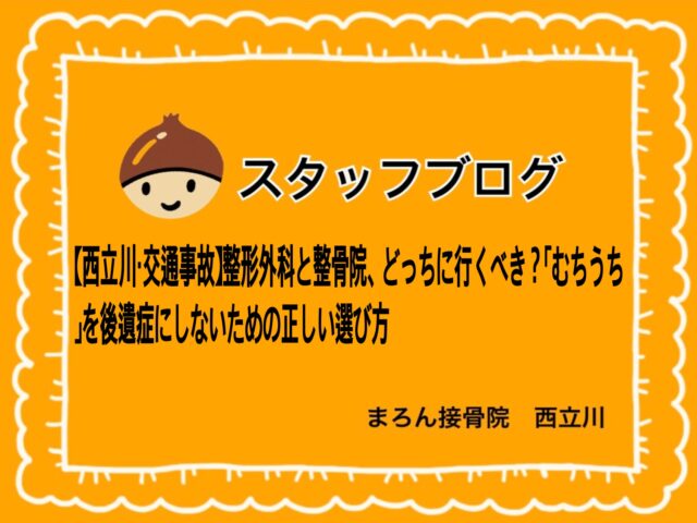 【西立川・交通事故】整形外科と整骨院、どっちに行くべき？「むちうち」を後遺症にしないための正しい選び方